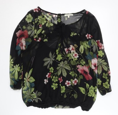 River Island Damen Blumen Chiffon Tunika Bluse Größe 12 Schwarz Multi