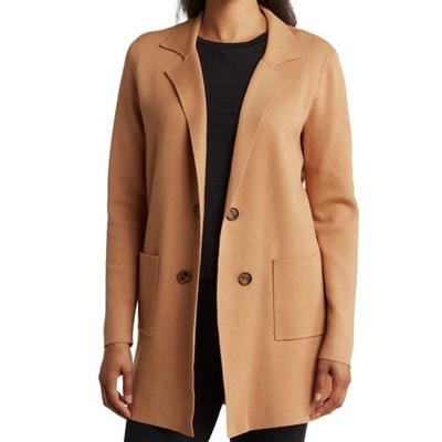 BY DESIGN Willow Notch Collar Long Cardigan - Camel Size L