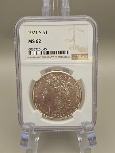 1921-S Morgan Silver Dollar $1 - NGC MS 62