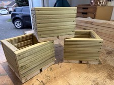 Set Of 3 Square Garden Planters, Decking Board Stylee.