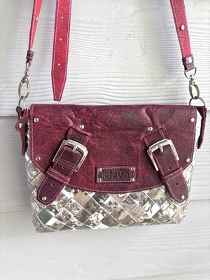 Nahui Ollin Purse Crossbody Bag Red Leather Woven Newspaper Photo Art to Wear