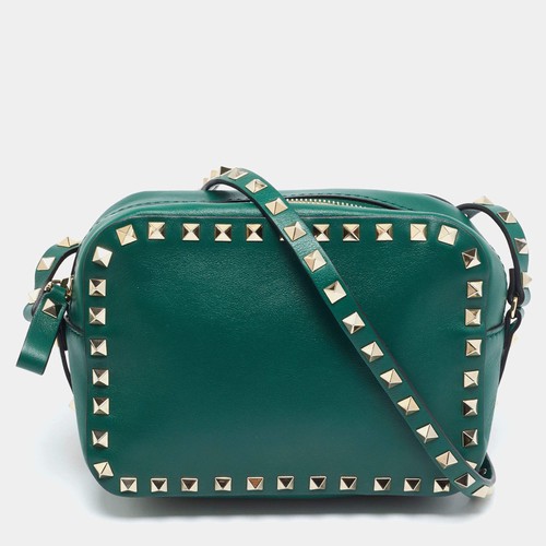 Valentino Rockstud Green Leather Camera Crossbody Bag