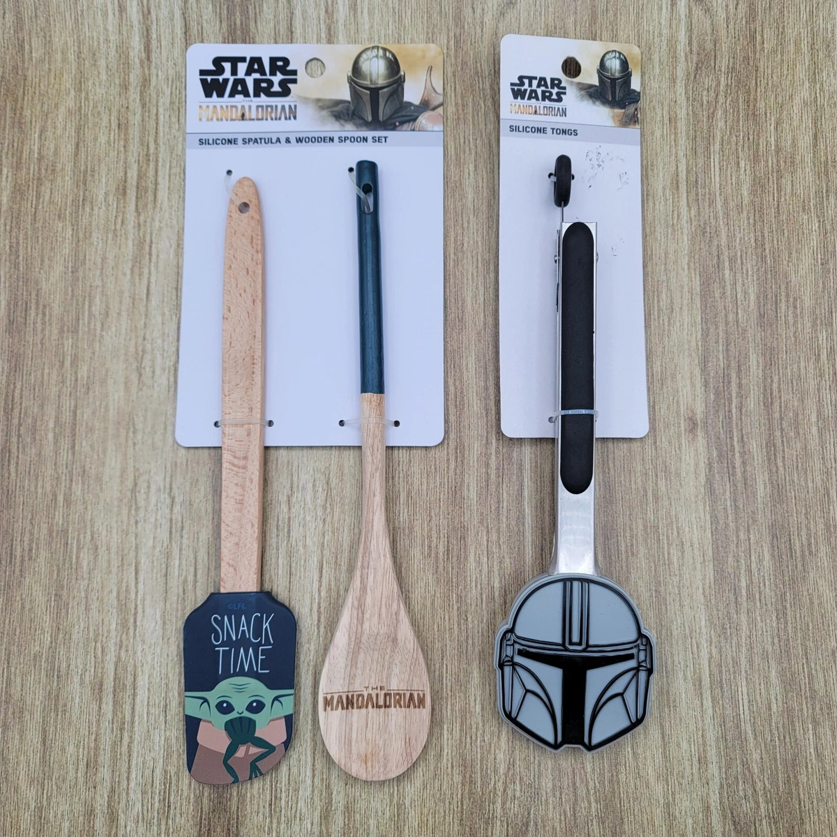 STAR WARS Mandalorian Spatula Wooden Spoon Tongs Kitchen Utensels Lot NWT