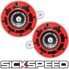 SICKSPEED 2PC RED SUPER LOUD COMPACT ELECTRIC BLAST TONE HORN CAR SUV 12V P22