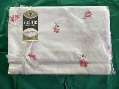 pacific Vintage Flat Sheet rose d Amour NOS 81  Wide In Packaging Cotton Percale