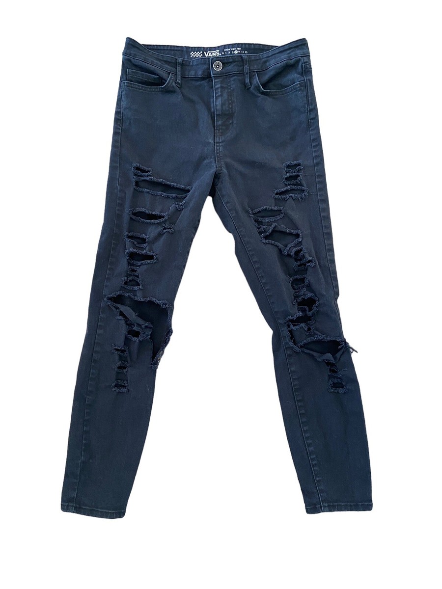 Vans Slim Skinny Jeans Destroyed Denim Black Womens Size 27x25