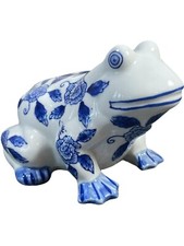 Bella Casa Byoanz Blue and Whir Porcelain Frog 6 inch