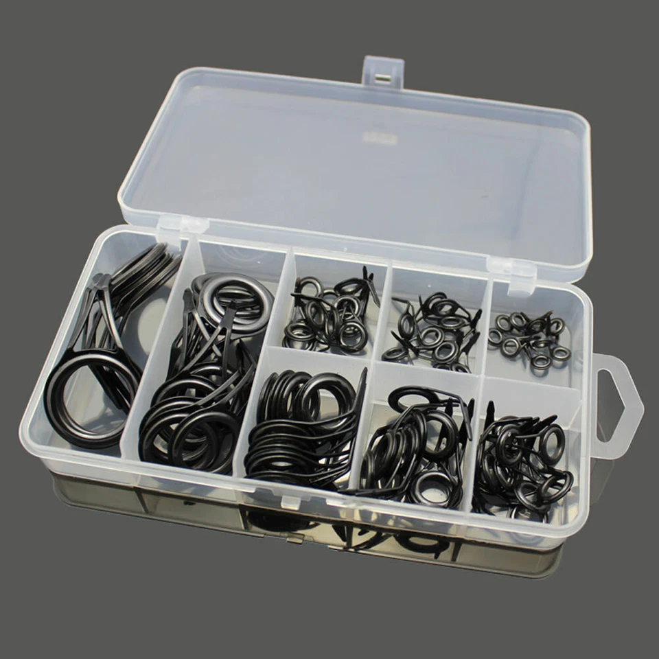 NEW 75PCS Stainless Steel Fishing Rod Guide Tip Repair Kit Eye Ring Set With Box - Image 2 of 4