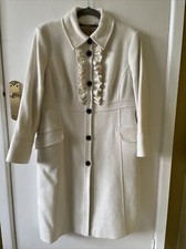 Ladies Paul Costelloe Cream White Wool Coat With Frill Detail Uk 14 Gc