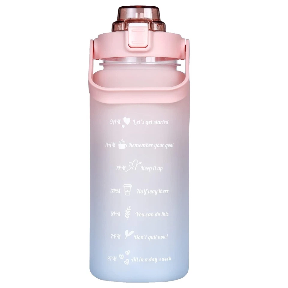 Botella de agua motivacional deportiva de medio galón 64 oz sin BPA con marcador de tiempo de pajita Foto 2 de 4