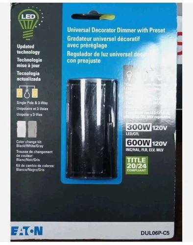 EATON Universal Decorator Dimmer with Preset New In Box DUL06P-C5