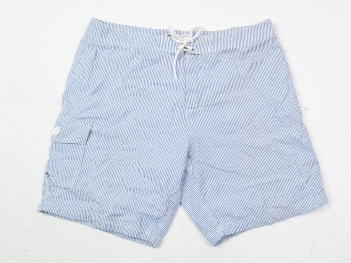 J.Crew Seersucker Boardshorts Mens 34 Blue White Striped Mesh Lined Swim Beach eBay