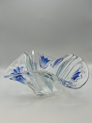 Bluebells Green Blue Handkerchief Crystal Glass Bowl by Mikasa