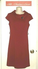 LONDON TIMES Dress Knit Cap Sleeves Collared Deep Red Stretch Zipper Sz 4 *XLNT