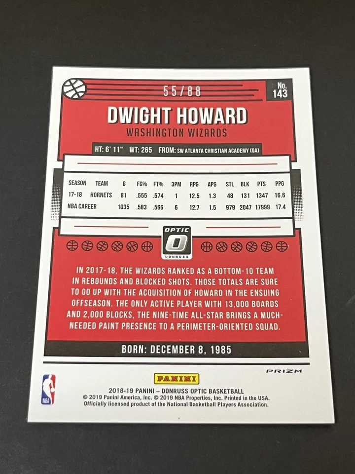 Dwight Howard 2018-19 Panini Donruss Optic Choice Red Prizm/88 #143 Foto 2 de 2