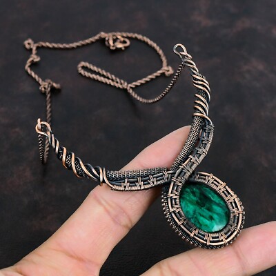 Mothers day Deal Copper Natural Zambian Emrald Wife Chain Wire Wrapped Necklace