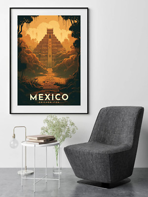 Chichen Itza, Mexico Retro Travel poster Choose your Size