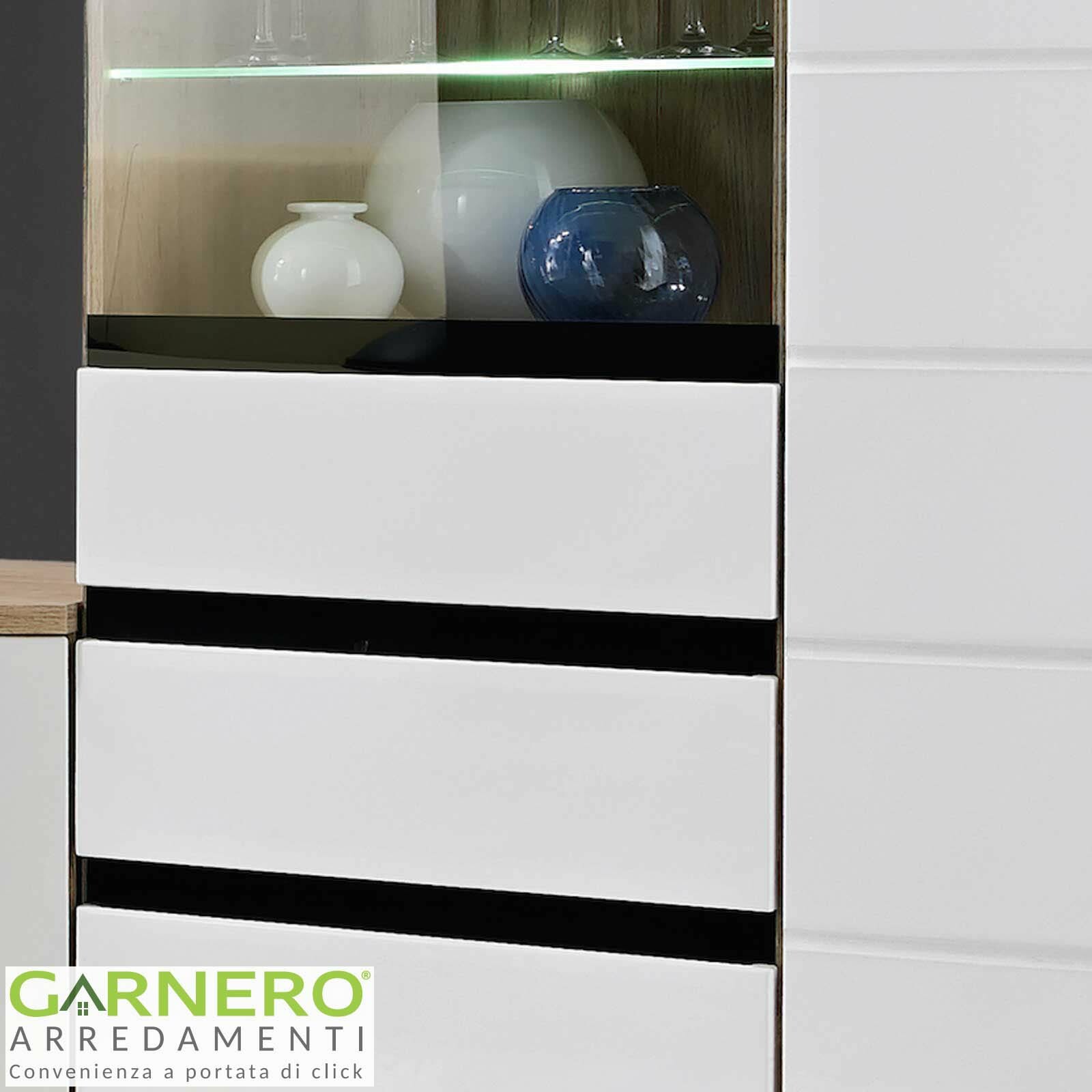 Parete attrezzata soggiorno SANTA FE Gihome ® rovere e bianco lucido 340 cm - Foto 2 di 5