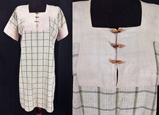Vintage 1920s Pink Green Black White Cotton Gingham Plaid Smock Frock Day Dress
