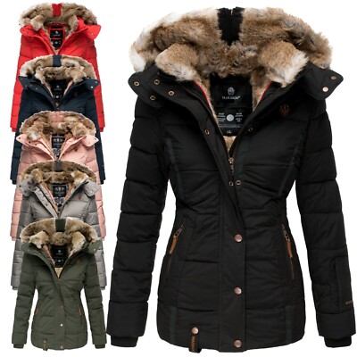 Marikoo Damen Winterjacke Steppjacke Kurz Parka Jacke Kapuze