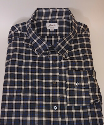 Hamilton Charcoal Gray White Blue Shadow Plaid Cotton Flannel Shirt XXL 2XL 19