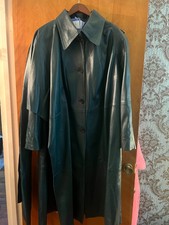 Mugler H&m Scarf Detail Long Leather Trench Coat Size Xxl - Forest Green