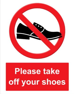 Please Take Off Your Shoes Sign Self Adhesive Gloss Sticker 160mm x 125mm