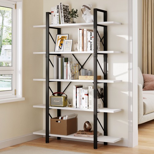 71" Tall Industrial Bookshelf Rustic Wood Bookcase Wide Display Storage Shelves - Picture 24 of 27