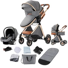 3 in 1 Baby Stroller with Isofix Safety Baby Car Seat Base Super Quality V9 Grey