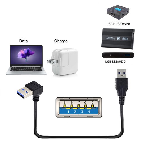 Cablecy Angled USB 3.0 Type-A Male to Straight 3.0 Type-A Male Data 5Gbps Cable - Picture 3 of 12