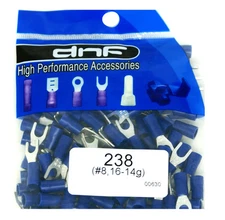 (100 PACK) 16-14 GAUGE AWG BLUE SPADE FORK INSULATED ELECTRICAL TERMINALS #8