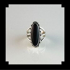 Handcrafted Sterling and Onyx Ring Size 7 1/4