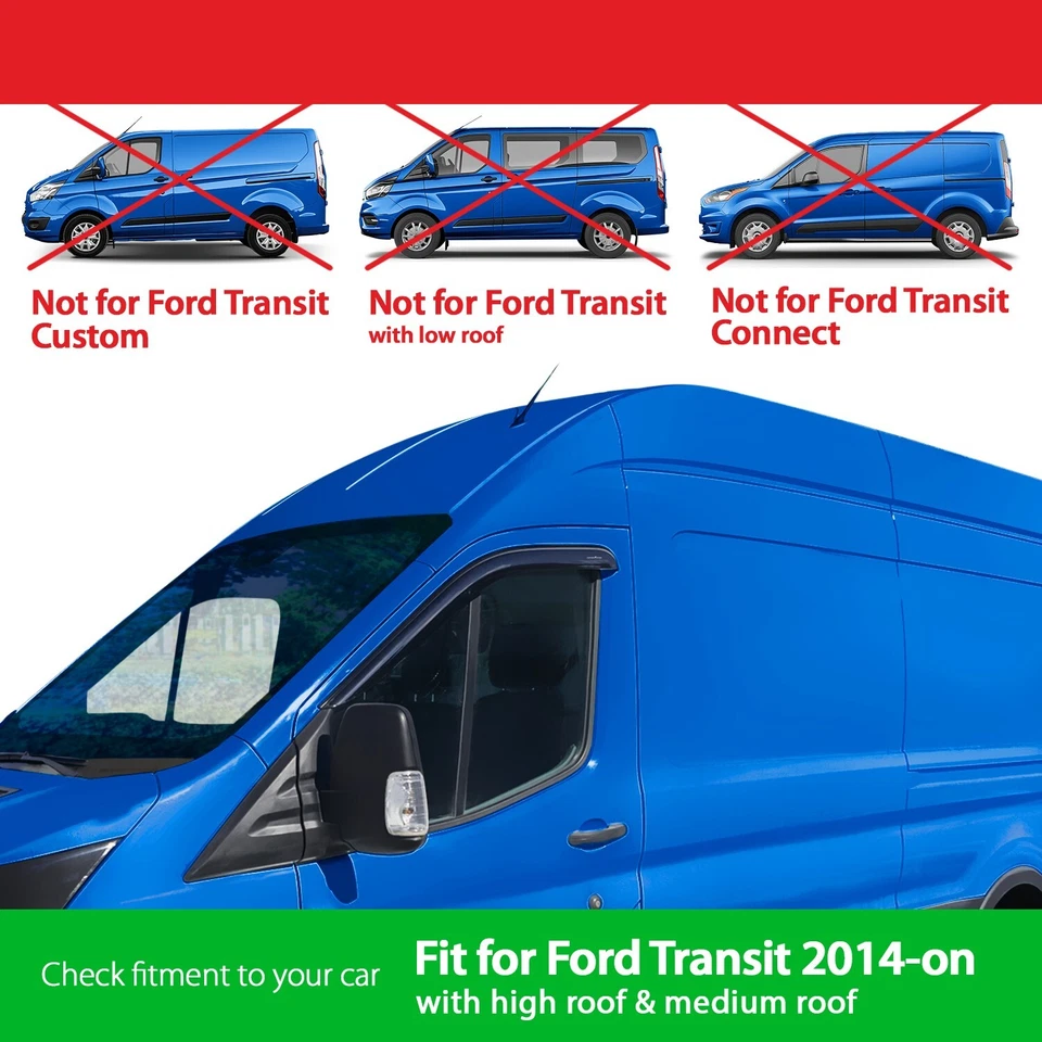 Protectores de lluvia viseras de ventilación pantalla para Ford Transit 2014-2025 irrompible Foto 3 de 4