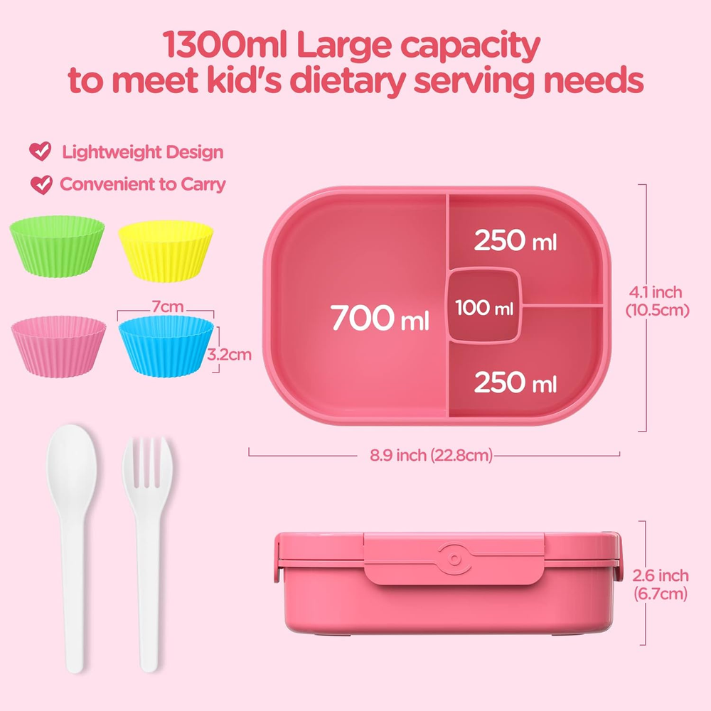 Large 1300ml Leak-Proof Kids Bento Lunch Box for School