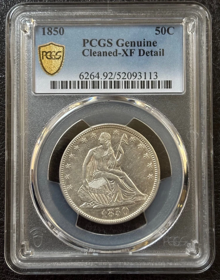 Medio dólar libertad sentada 1850 50C - PCGS genuino XF detalle limpiado (#1003) Foto 2 de 4