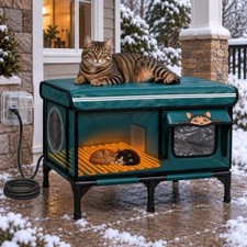 Outdoor Heated Cat House with Heating Pad - Waterproof Insulated Cat Shelter