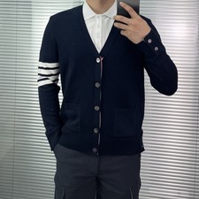 Thom Browne Men's Spring Autumn New Four-bar Striped Long-sleeved V-neck Sweater