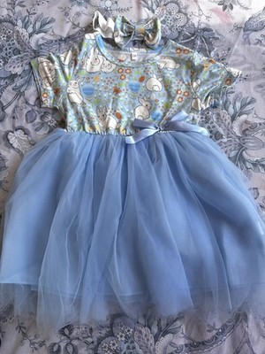 Girls Bunny Tulle Tutu Dress & Headband 2pc Set Short Sleeve Size 110 Blue