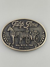 Tulip Time 1984 Horse Carriage Buggy Solid Brass Festival Buckle Limited Iowa