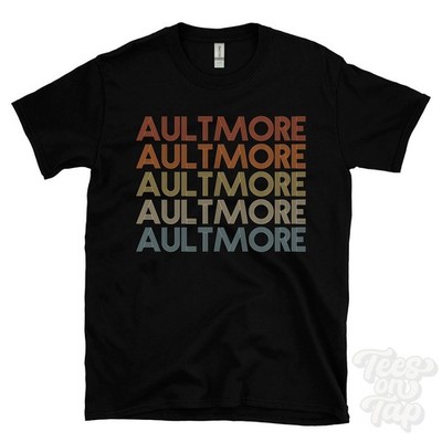 AULTMORE REPEATED RETRO STYLE T-SHIRT mens & womens uk place name gift