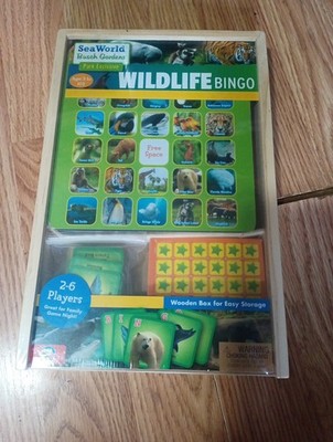 Wildlife Bingo Animal Photo Squares & Wood Storage Box SeaWorld Exclusive 