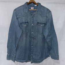 Levi s Men s Size XL Blue Denim Western Pearl Snap Shirt Long Sleeve Yoke
