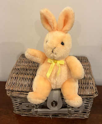 Vintage 1999 Tesco gelber Hase Stofftier mit gelber Schleife - 10 Zoll