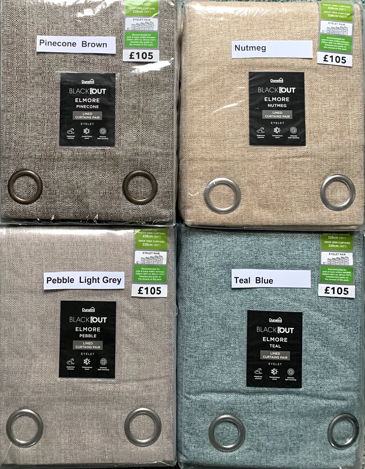 Dunelm Elmore Textured Blackout Pencil Pleat/Eyelet Curtains -4 colours, 5 sizes