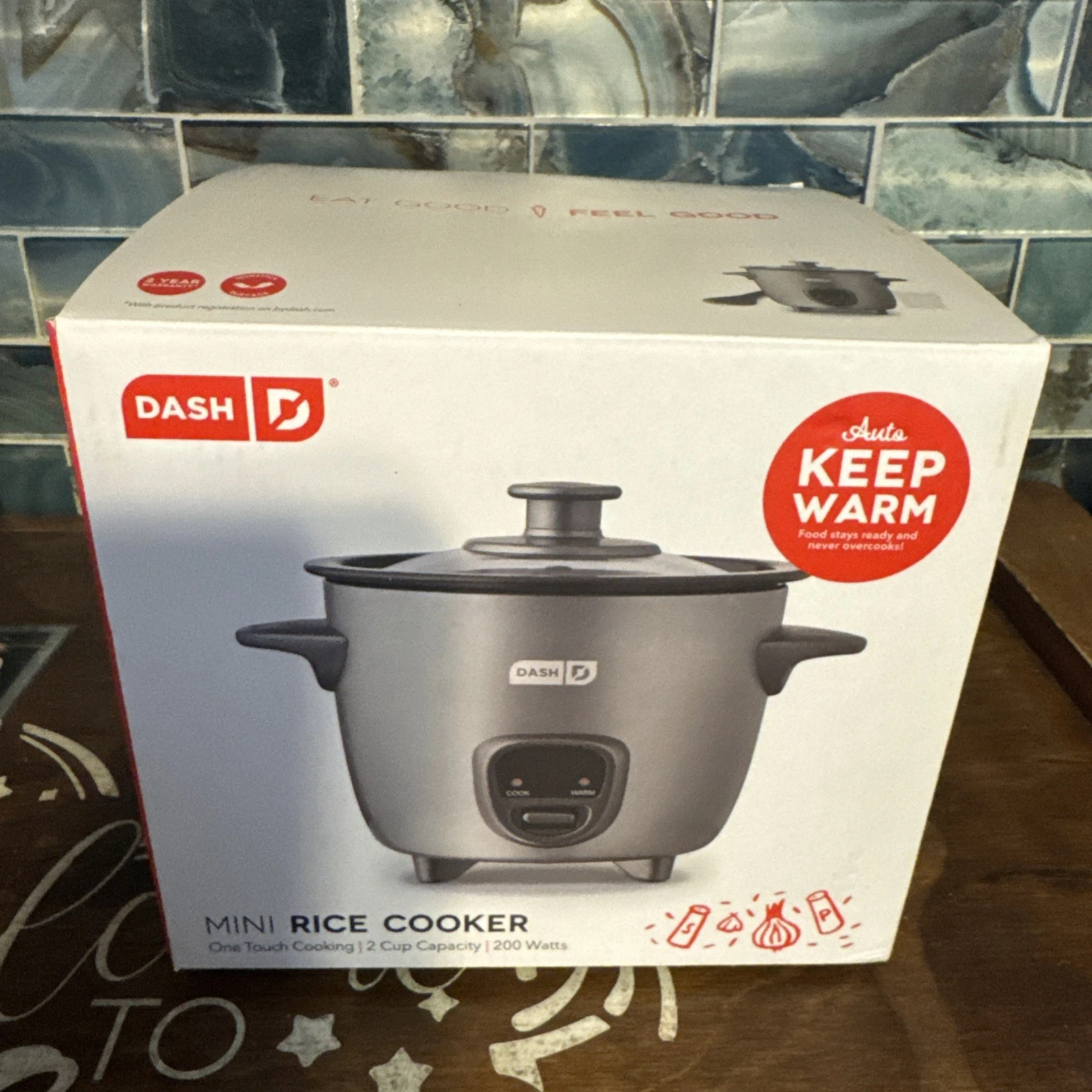 Dash 2-Cup Electric Mini Rice Cooker Gray 200W One Touch