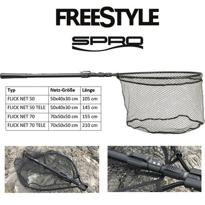 Spro Freestyle Flick Net 50 & 70 | Kescher gummiert Teleskop versch. Größen NEU
