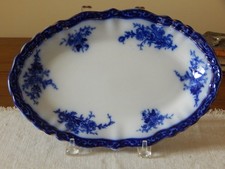 Antique Flow Blue Touraine Pattern Oval Vegetable / Serving Bowl with Handles — listing 2