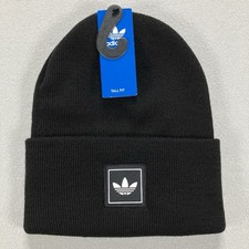 JL1088 Adidas Originals Unisex Trefoil Logo Patch Tall Beanie Black/White OSFA