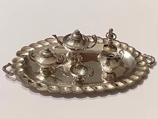 Miniature Sterling Tea Set Turquoise Knobs  Mexico Non Match Silver Bell Vintage