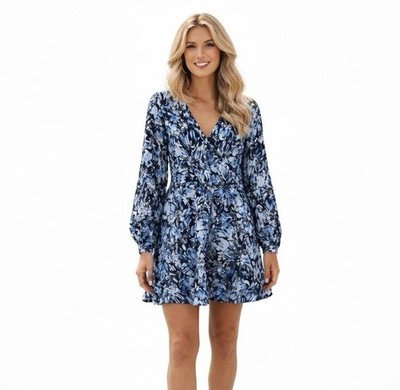 The Kooples Size Large Blue Abstract Print Firework Silk Women s Mini Dress $395